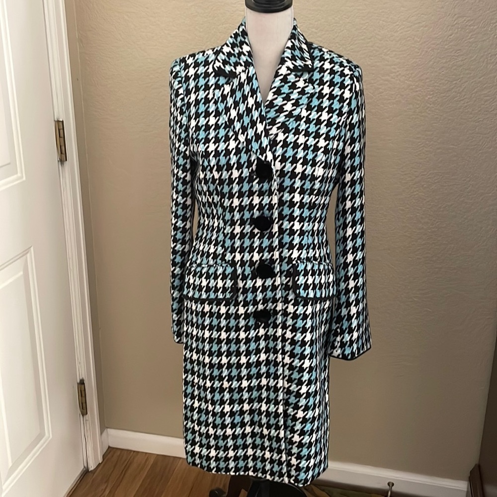 Black/turquoise houndstooth coat. Size 6